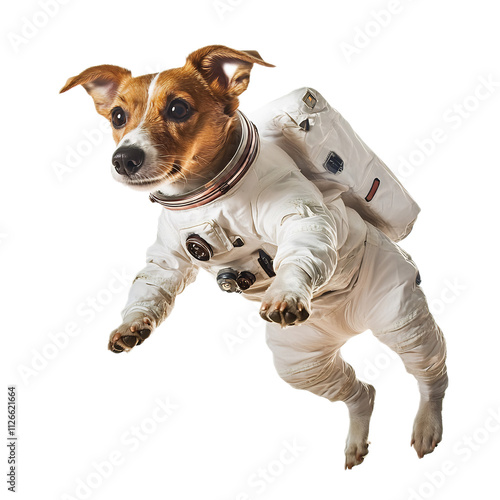 Playful Pup in Spacesuit Exploring the Cosmos