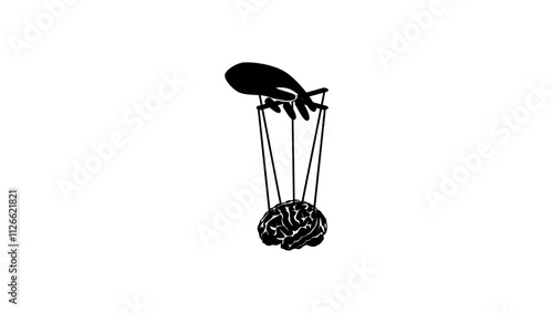 Dictator Manipulates Brain, Black Isolated Silhouette