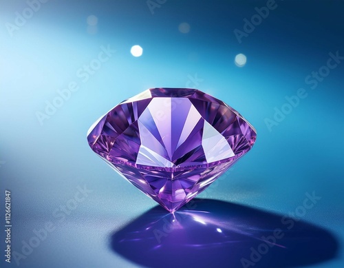 a large sparkling purple diamond on a blue background conveying luxury elegance and preciousness photo