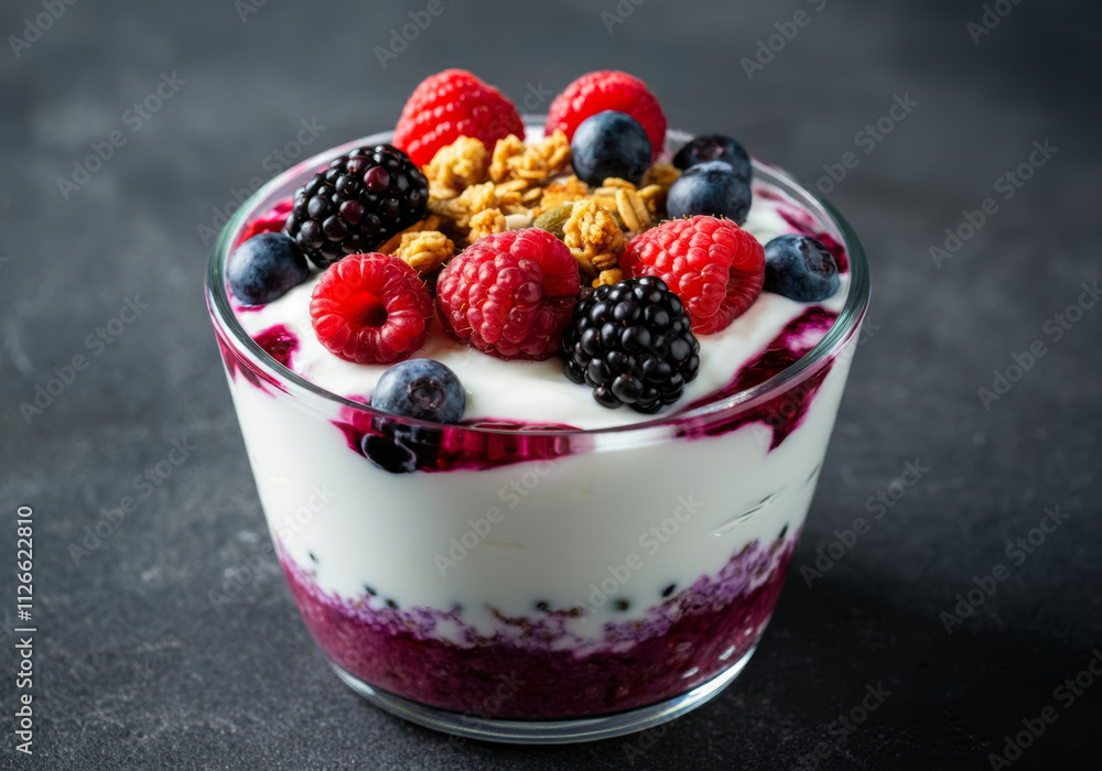 Greek Yogurt Parfait with Mixed Berries and Crunchy Granola Layers Greek Yogurt Parfait with Mixed Berries and Crunchy Granola Layers