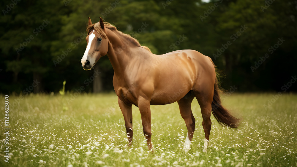 Beautiful horse standing on the field of grass Beautiful horse standing on the field of grass