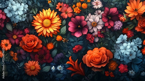 A vibrant and detailed illustration of various flower background