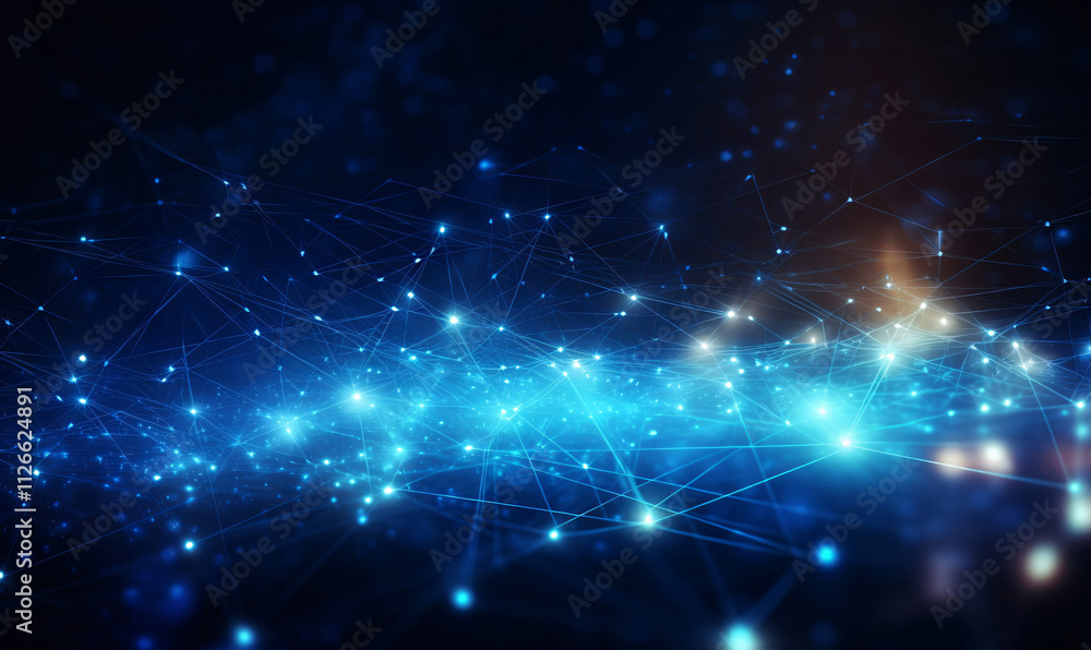 Artificial intelligence learning and data transfer between individual knowledge points. Abstract technology background. Bokeh blur background. Artificial intelligence learning and data transfer between individual knowledge points. Abstract technology background. Bokeh blur background.
