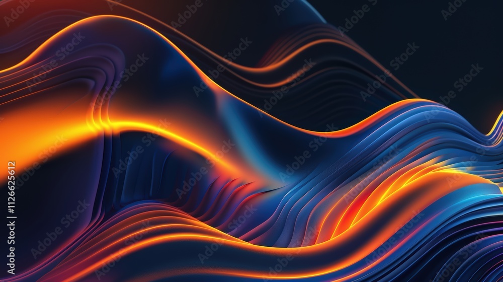 Obraz premium Orange and blue waves on dark black, vector illustration. Abstract wavy design for presentation in business style