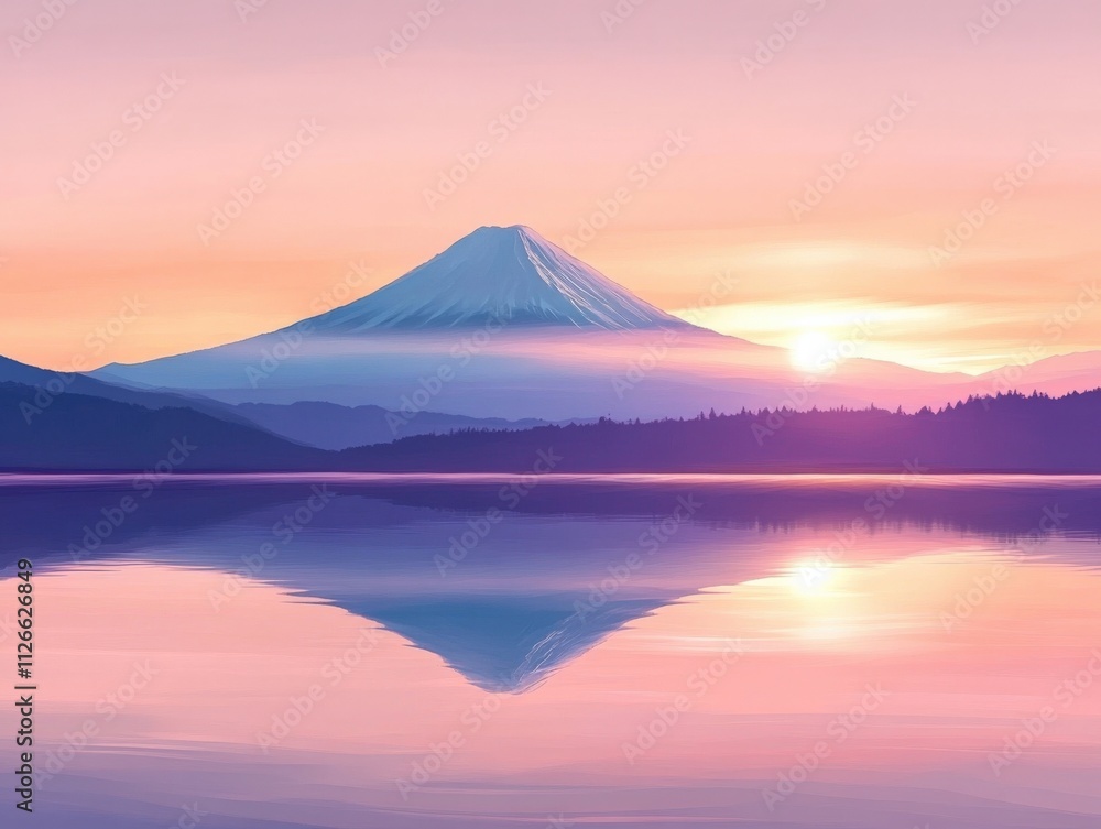 serene sunrise over a mountain with reflection in calm water serene sunrise over a mountain with reflection in calm water