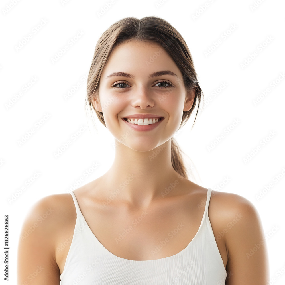 Smiling Caucasian Woman with Radiant Skin Showcasing Beauty and Wellness Smiling Caucasian Woman with Radiant Skin Showcasing Beauty and Wellness