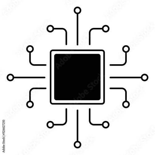 Processor line icon, microchip cpu technology board, Central processing unit. Design element flat, simple silhouette.