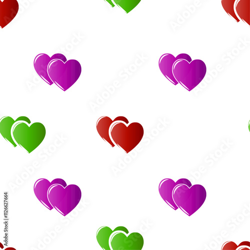 Patrón de par de corazones en rojo, morado y verde. Día de San Valentín. Amor. Enamorados