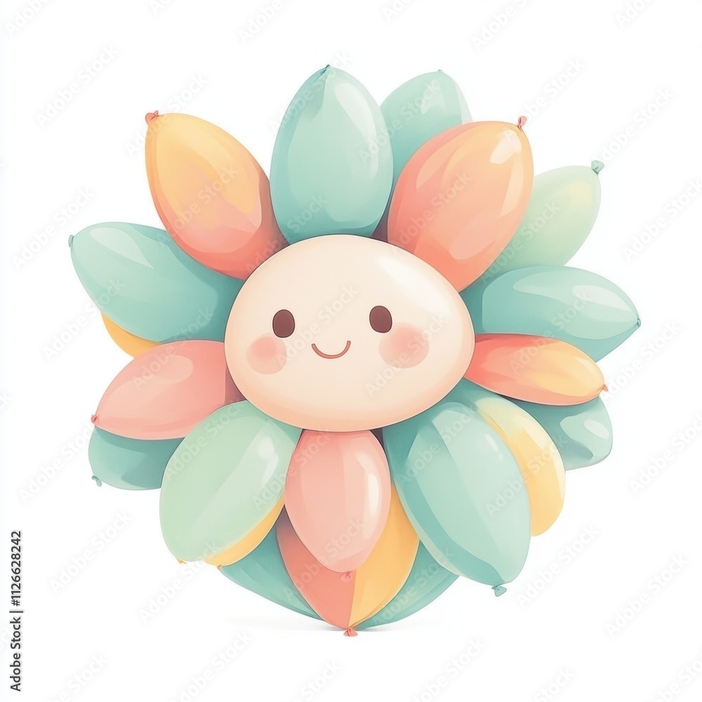 A cheerful flower made of colorful balloons with a smiling face. A cheerful flower made of colorful balloons with a smiling face.