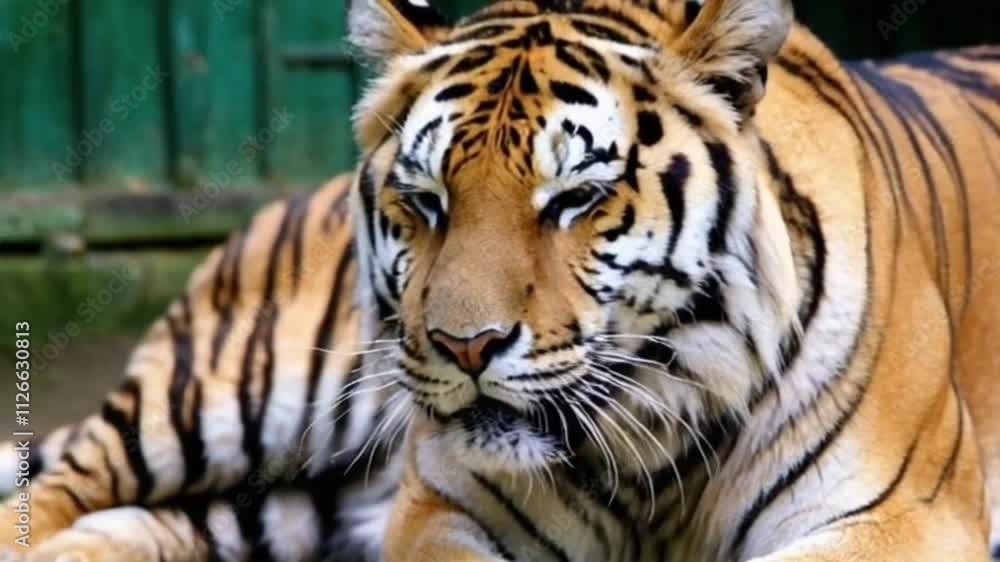 Great tiger male in the zoo. Tiger resting close-up. Great tiger male in the zoo. Tiger resting close-up.