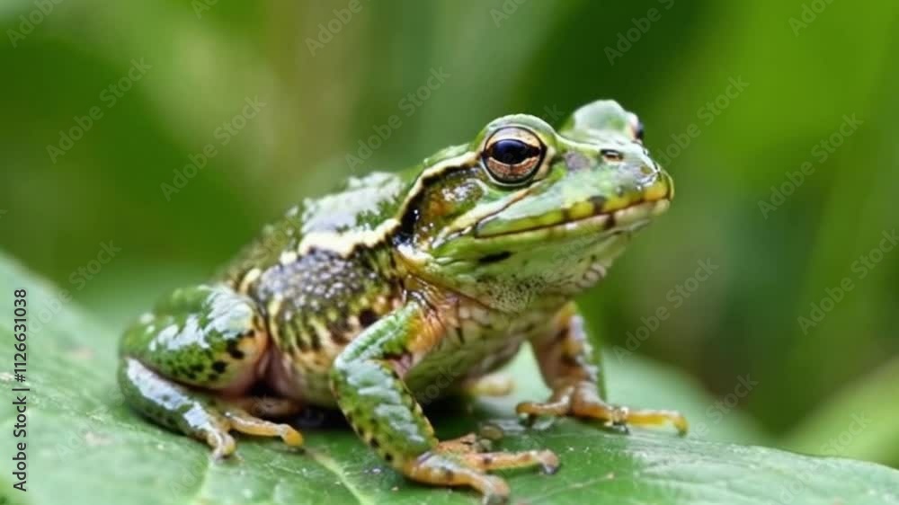 Green Marsh Frog (Pelophylax ridibundus) in natural habitat. Close Up Portrait Green Marsh Frog (Pelophylax ridibundus) in natural habitat. Close Up Portrait