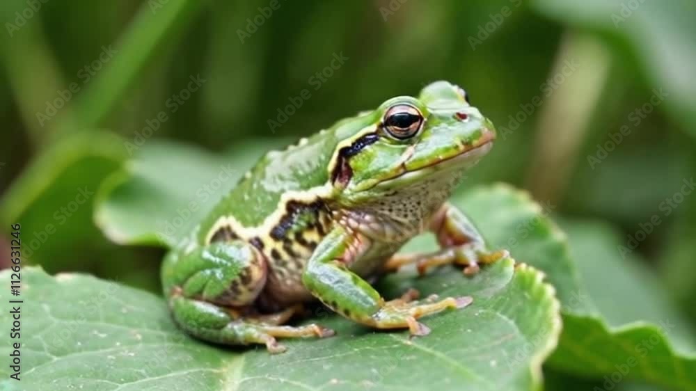 Green Marsh Frog (Pelophylax ridibundus) in natural habitat. Close Up Portrait Green Marsh Frog (Pelophylax ridibundus) in natural habitat. Close Up Portrait