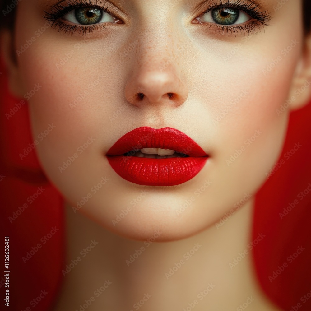 close-up portrait of a woman with bold red lips and striking eyes close-up portrait of a woman with bold red lips and striking eyes