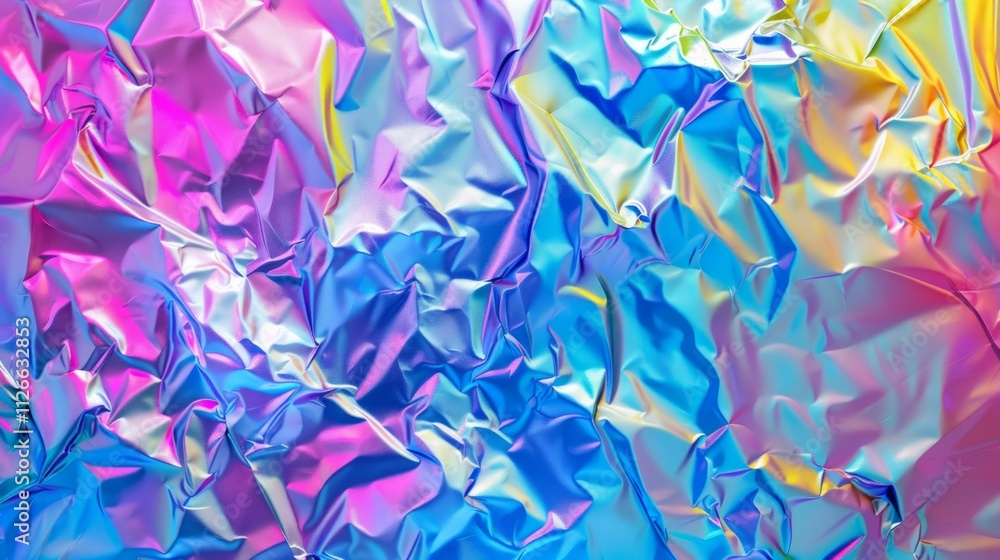 Textured surface with an iridescent, holographic effect.