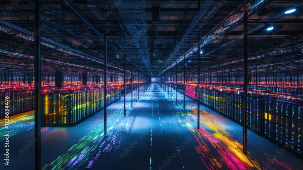futuristic data center with vibrant lights and technology futuristic data center with vibrant lights and technology