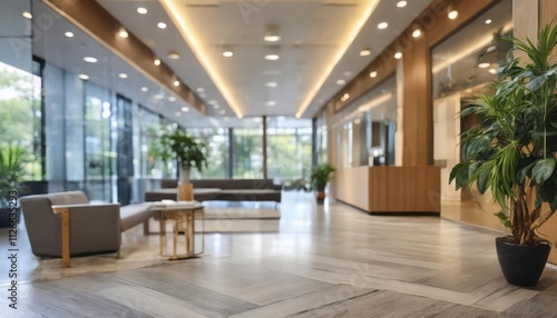 Elegant Blurred Office Lobby Entrance with Defocused Luxury Clinic Hospital Corridor Background - Captivating Ambiance for Professional Spaces and Healthcare Environments