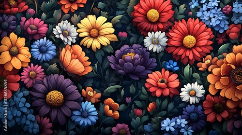 A vibrant and detailed illustration of various flower background