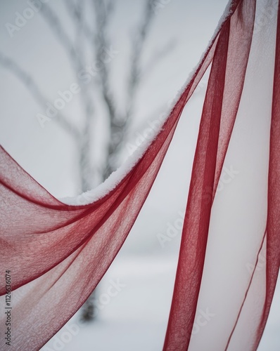 Frozen Red Fabric Drape - A Winter Wonderland of Abstract Design photo