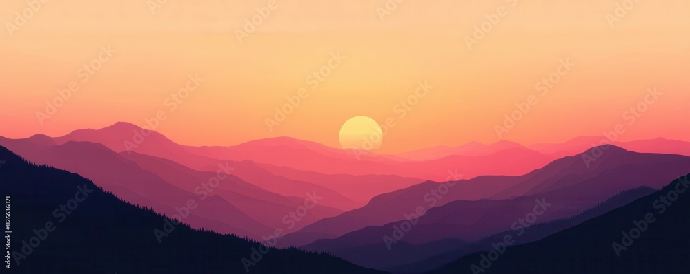 Obraz premium sunset over mountains colorful sky orange and pink hues silhouette of hill