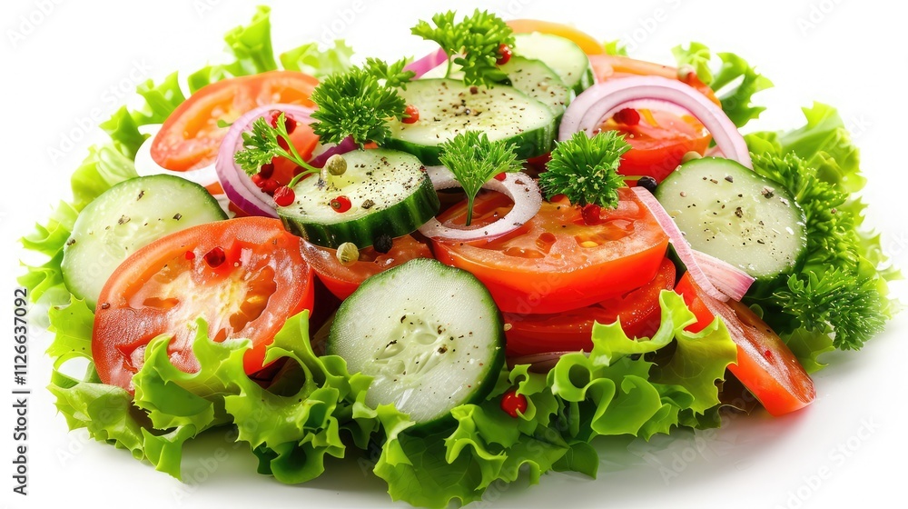 A fresh salad with vegetables, isolated on a white background A fresh salad with vegetables, isolated on a white background