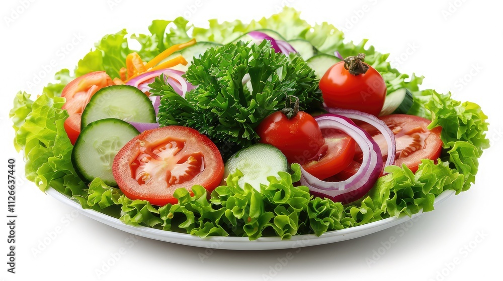 A fresh salad with vegetables, isolated on a white background A fresh salad with vegetables, isolated on a white background