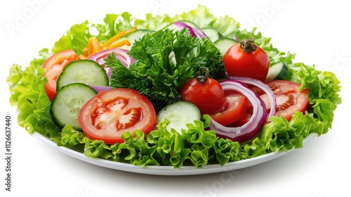 A fresh salad with vegetables, isolated on a white background 