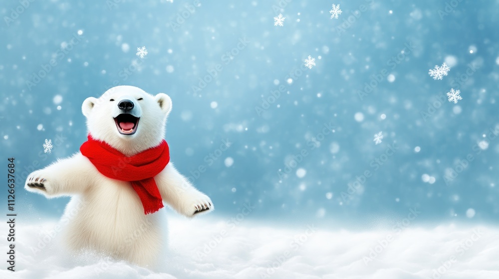 Playful Polar Bear Catching Snowflakes on a Snowy Day Playful Polar Bear Catching Snowflakes on a Snowy Day