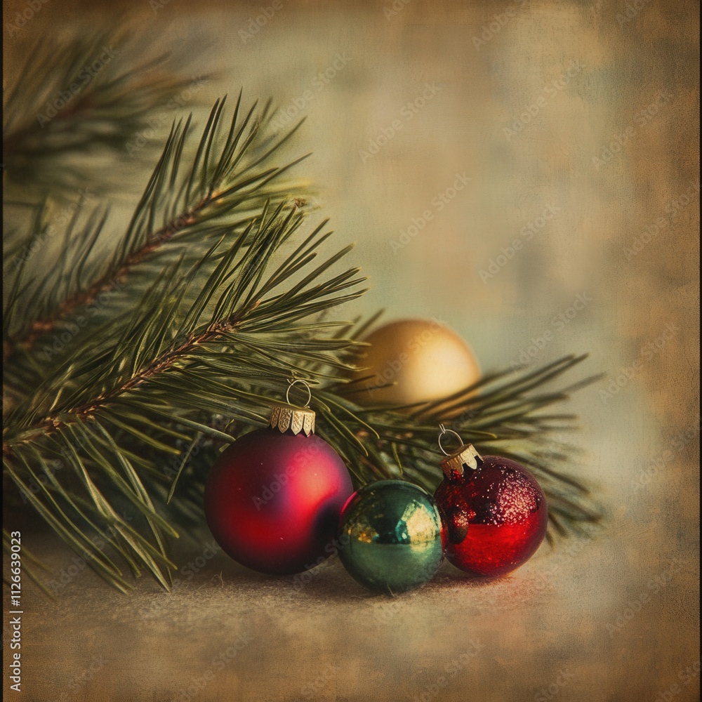 festive holiday decorations with ornaments and pine branches festive holiday decorations with ornaments and pine branches