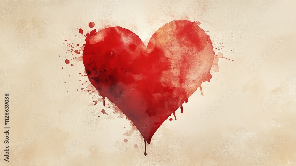 Red watercolor grunge heart Valentines Day background Red watercolor grunge heart Valentines Day background