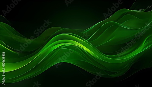 Abstract green waves on dark background, nature-inspired, ideal for website backdrops photo