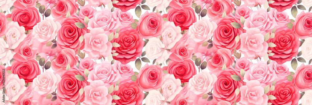 Romantic rose gardens, watercolor, lush red and pink roses, dreamy and passionate. Background, seamless pattern. Romantic rose gardens, watercolor, lush red and pink roses, dreamy and passionate. Background, seamless pattern.