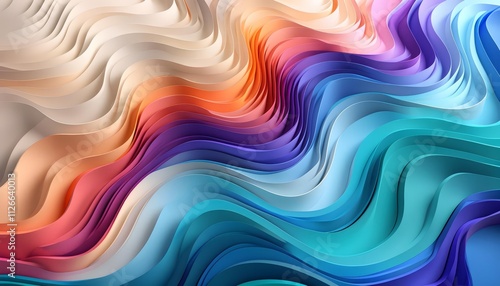 Colorful abstract waves in flowing layers, vibrant digital art, ideal for creative designs