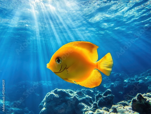 vibrant yellow fish swimming in clear blue water