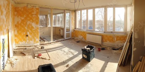 Apartment renovations in progress. Construction, finishing works. Room in the process of renovation