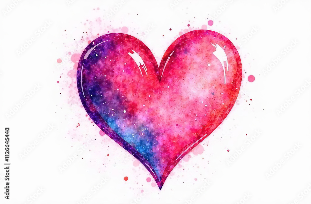 Volumetric transparent neon heart with glitter inside, white background Volumetric transparent neon heart with glitter inside, white background