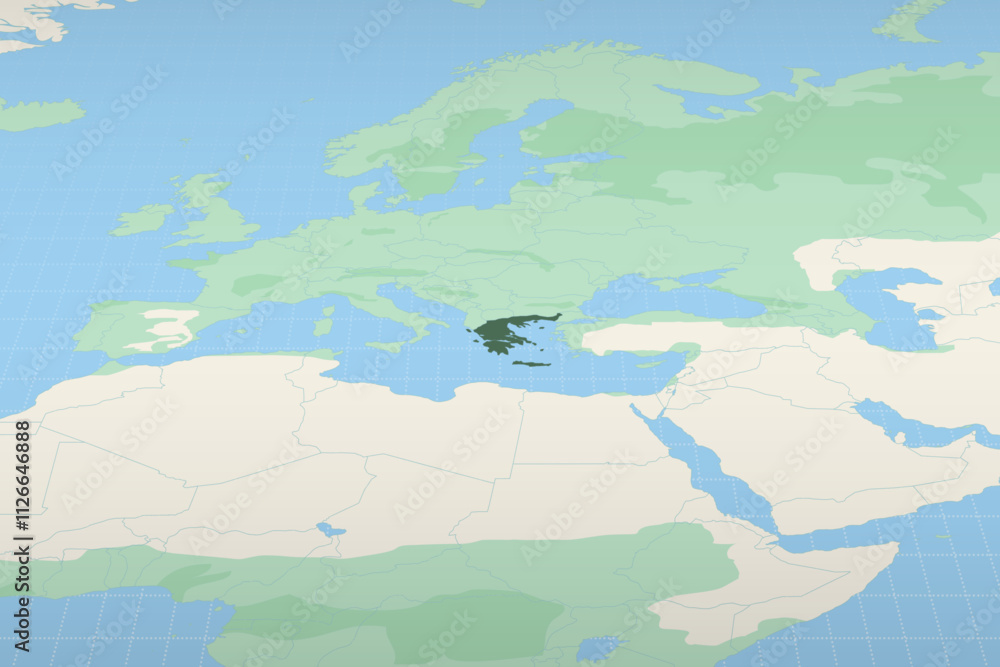 Greece highlighted on a detailed map, geographic location of Greece. Greece highlighted on a detailed map, geographic location of Greece.