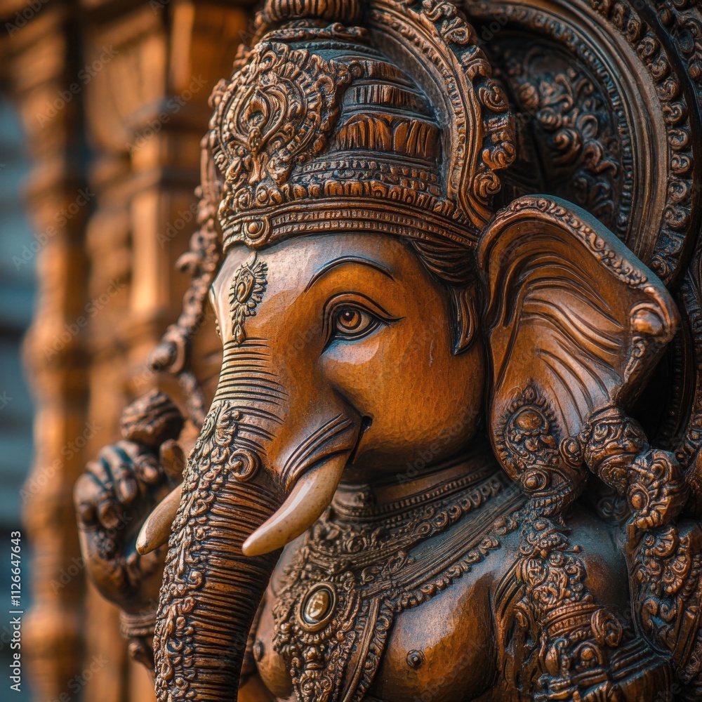 Obraz premium intricate wooden carving of a deity with elephant features