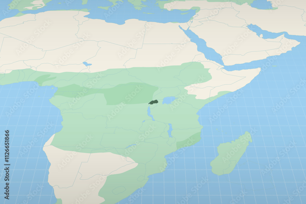 Obraz premium Rwanda highlighted on a detailed map, geographic location of Rwanda.