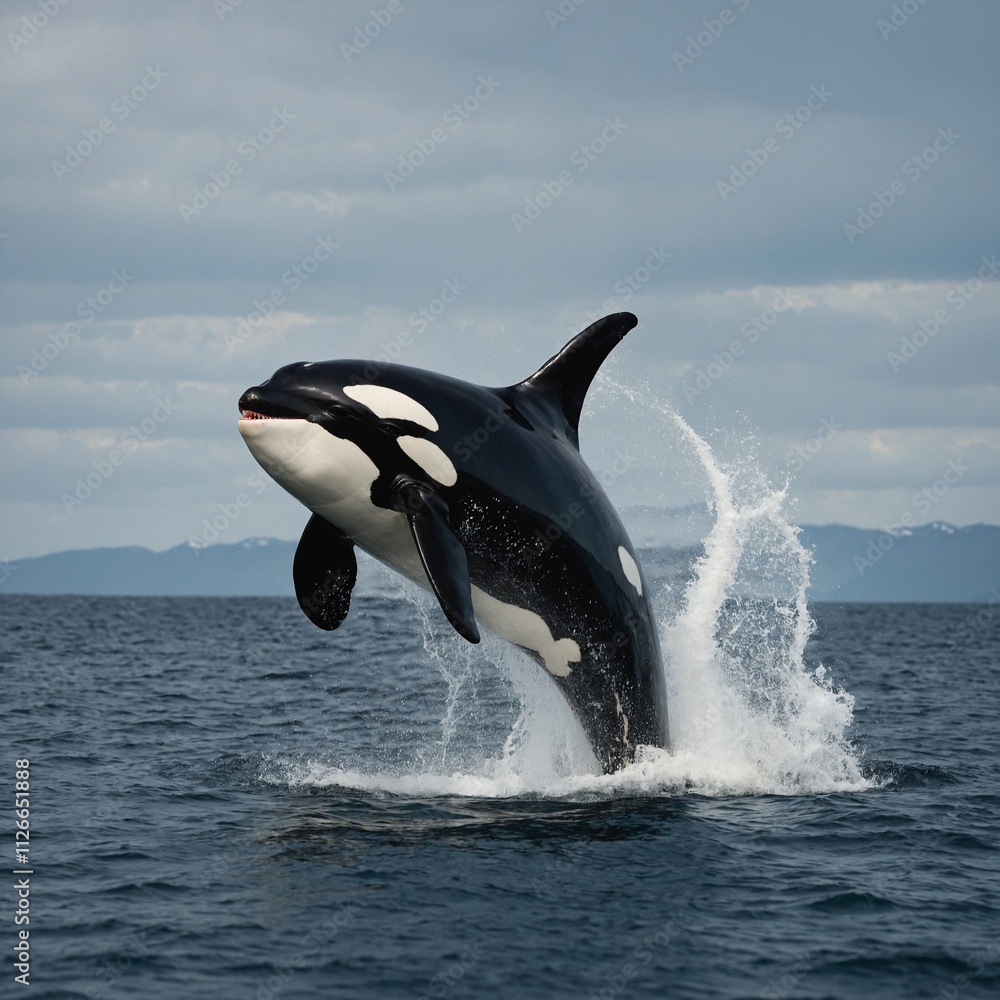 Naklejka premium A graceful orca breaching the ocean's surface.