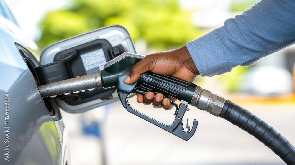Fuel Flowing from Nozzle into Car's Tank Fuel Flowing from Nozzle into Car's Tank