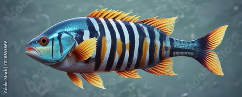 Brightly colored fish with distinctive horizontal stripes on its body, fish on reef, Gulf of California, thalassoma lucasanum photo