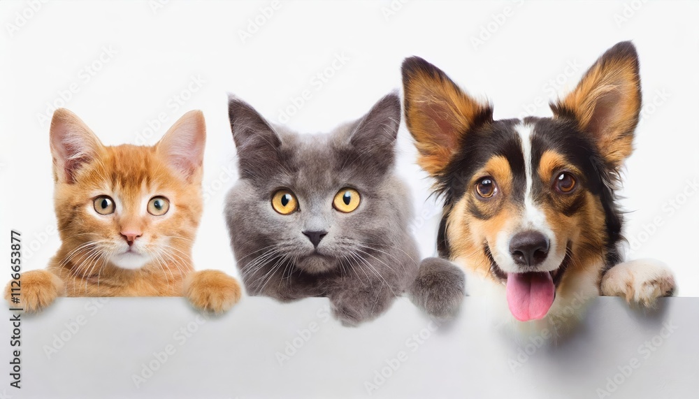 Adorable Cats and Dogs Peeking Over a White Edge Cute Pets Banner for Animal Lovers Featuring Playful Expressions Against a Clean White Background Adorable Cats and Dogs Peeking Over a White Edge Cute Pets Banner for Animal Lovers Featuring Playful Expressions Against a Clean White Background