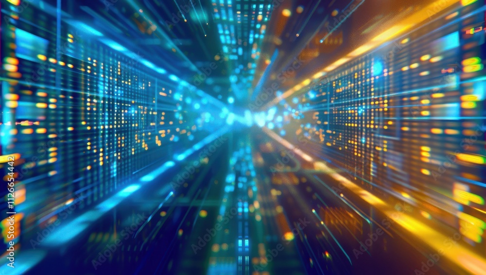 A computer chip is shown in a blue and orange light A computer chip is shown in a blue and orange light