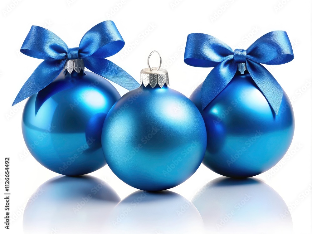 Elegant Blue Christmas Baubles with Ribbon Bow - Isolated Holiday Decor for Festive Celebrations, Christmas Tree Ornaments, Holiday Decorations, and Seasonal Crafts Elegant Blue Christmas Baubles with Ribbon Bow - Isolated Holiday Decor for Festive Celebrations, Christmas Tree Ornaments, Holiday Decorations, and Seasonal Crafts