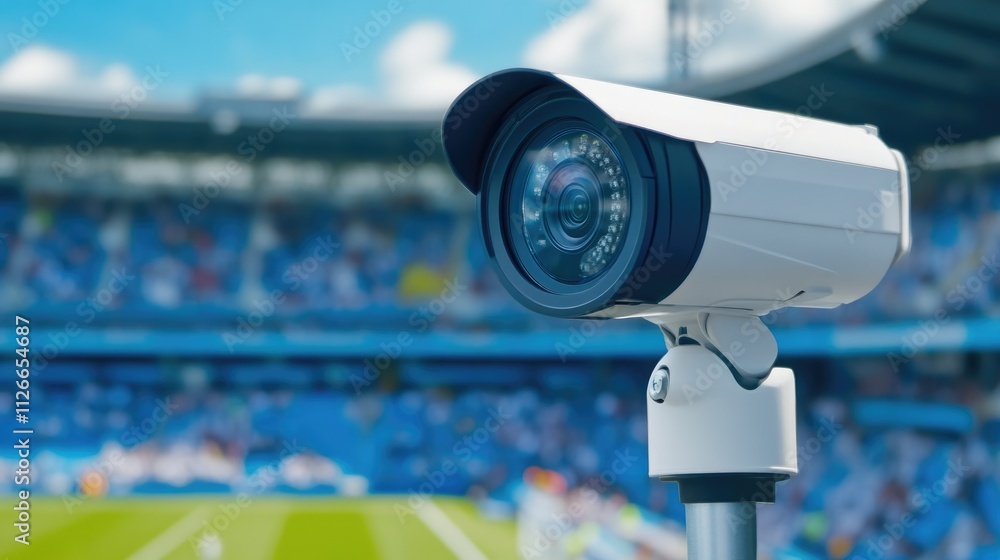CCTV camera mounted on pole watching football match CCTV camera mounted on pole watching football match