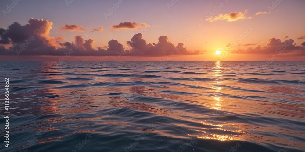 Fototapeta premium Calm ocean waters reflecting the vibrant colors of a Pacific sunset, vibrant colors, coastal radiance