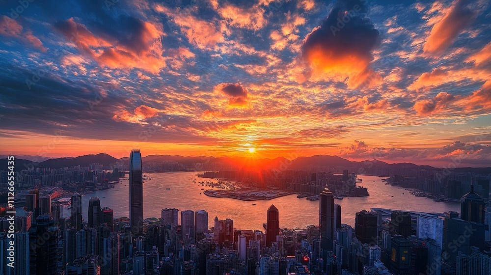 Fototapeta premium stunning sunset over a city skyline with dramatic clouds