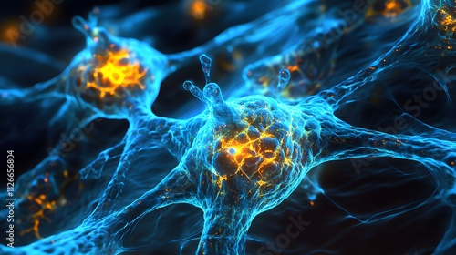 Under the microscope, cancer cells glow like bioluminescent creatures, their intricate textures shifting into alien shapes.
