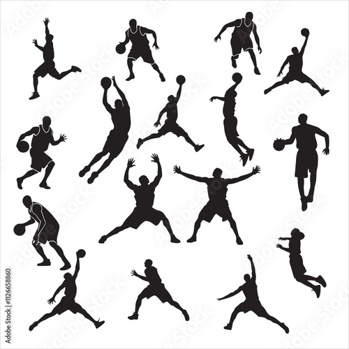 set of vector different style of basketball players silhouette