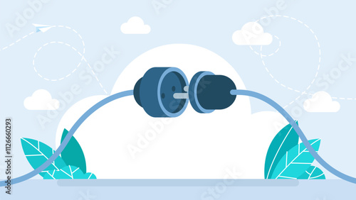 Wire plug and socket. Electricity plug and socket isolated on white background. Concept of connection, disconnection, electricity. Vector illustration